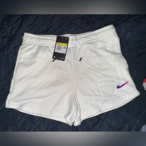 Nike Standard Fit Women’s White Shorts with Blue and Pink Swoosh - size S
